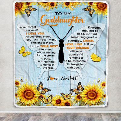 Personalized To My Goddaughter Blanket From Godmother Wood I Love You Butterfly Birthday Gifts Goddaughter Graduation Christmas Customized Fleece Blanket | siriusteestore