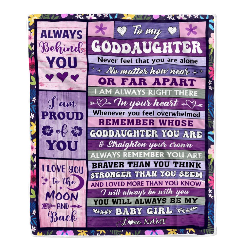 Personalized To My Goddaughter Blanket From Godmother Wood Never Feel Alone Goddaughter Gifts Birthday Graduation Christmas Customized Fleece Blanket | siriusteestore