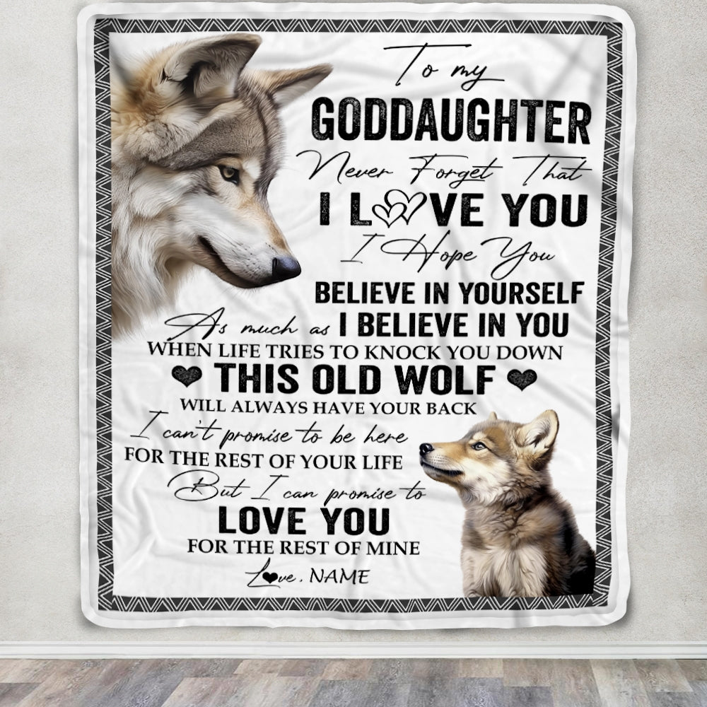 Personalized To My Goddaughter Blanket From Uncle Aunt Auntie This Old Wolf Love You Goddaughter Birthday Gifts Graduation Christmas Customized Fleece Blanket | siriusteestore
