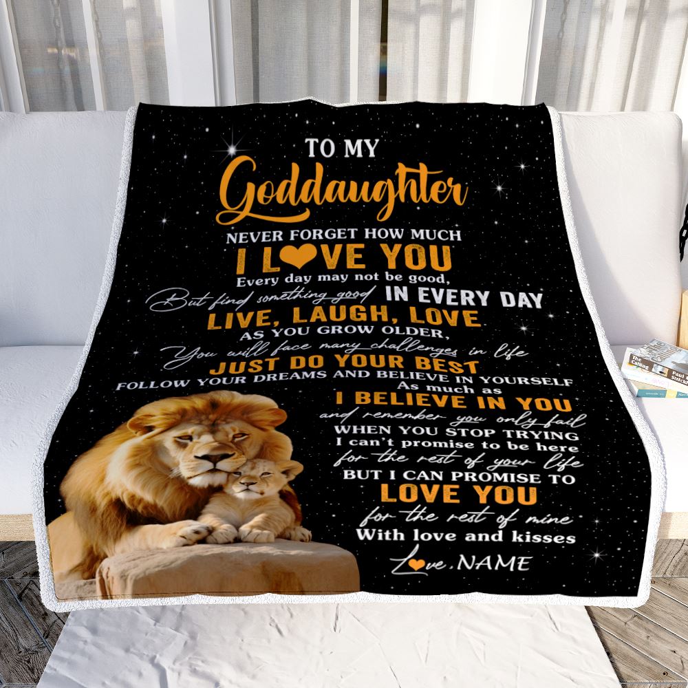 Personalized To My Goddaughter Blanket From Uncle Live Laugh Love Lion Goddaughter Birthday Gifts Positive Graduation Christmas Customized Fleece Blanket | siriusteestore