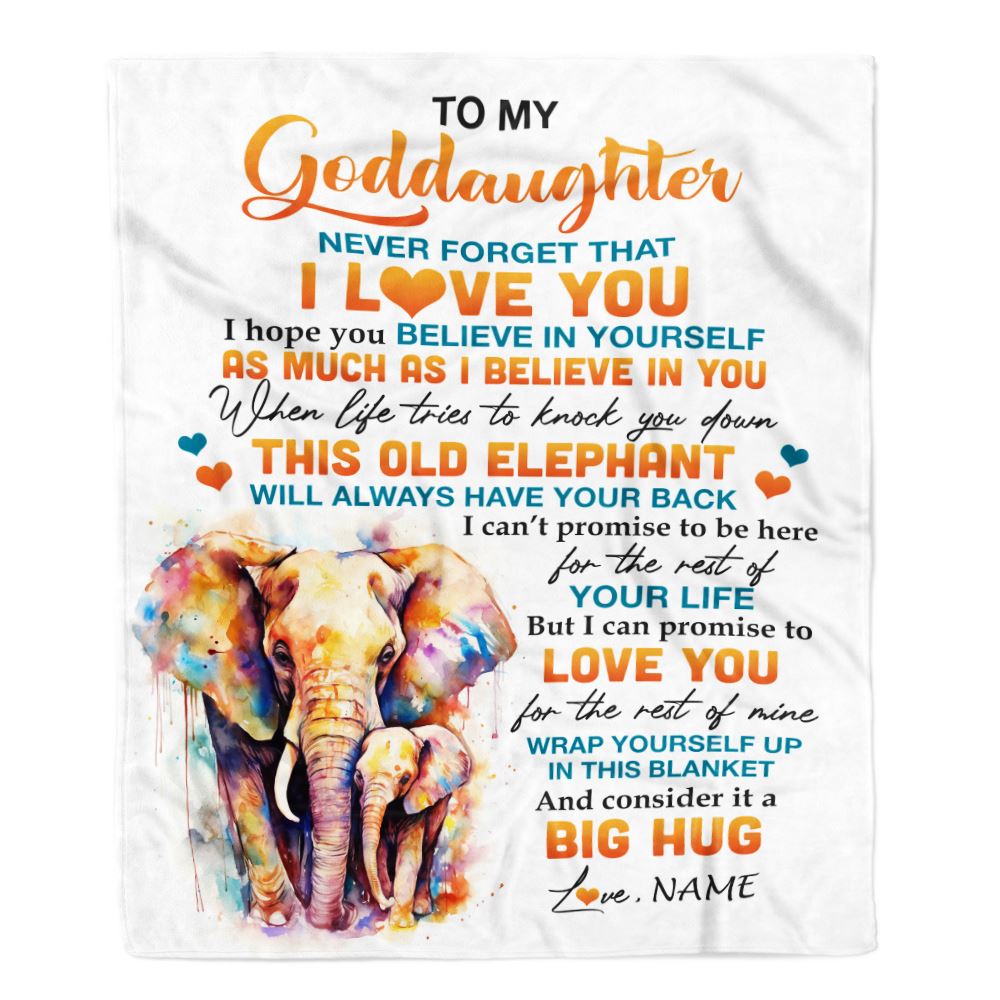 Personalized To My Goddaughter Blanket Gift From Godmother Aunt This Old Elephant Love You Goddaughter Birthday Graduation Christmas Customized Fleece Blanket | siriusteestore