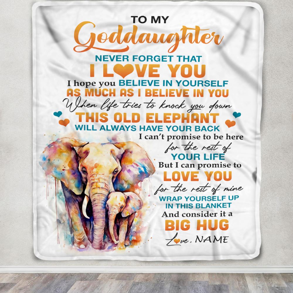 Personalized To My Goddaughter Blanket Gift From Godmother Aunt This Old Elephant Love You Goddaughter Birthday Graduation Christmas Customized Fleece Blanket | siriusteestore