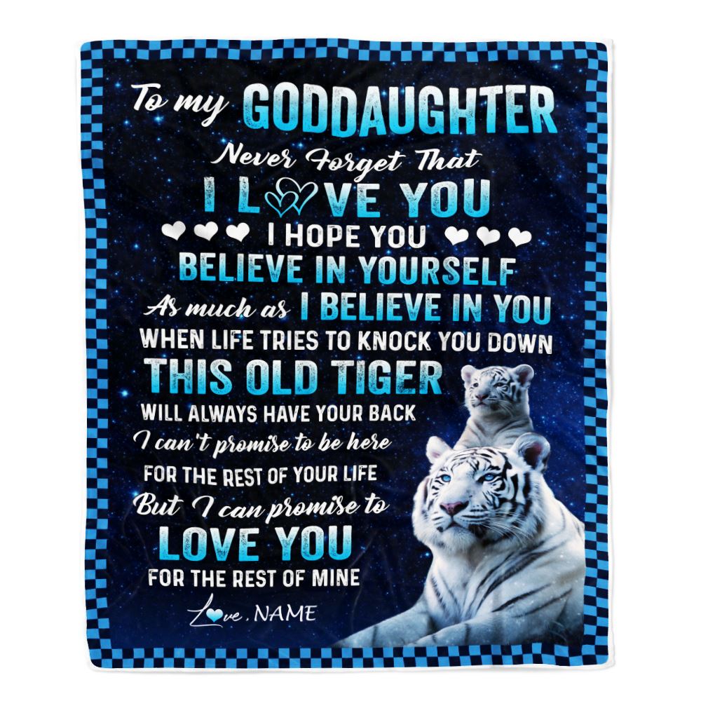 Personalized To My Goddaughter Blanket Gift From Godmother Aunt This Old Tiger Love You Goddaughter Birthday Graduation Christmas Customized Fleece Blanket | siriusteestore
