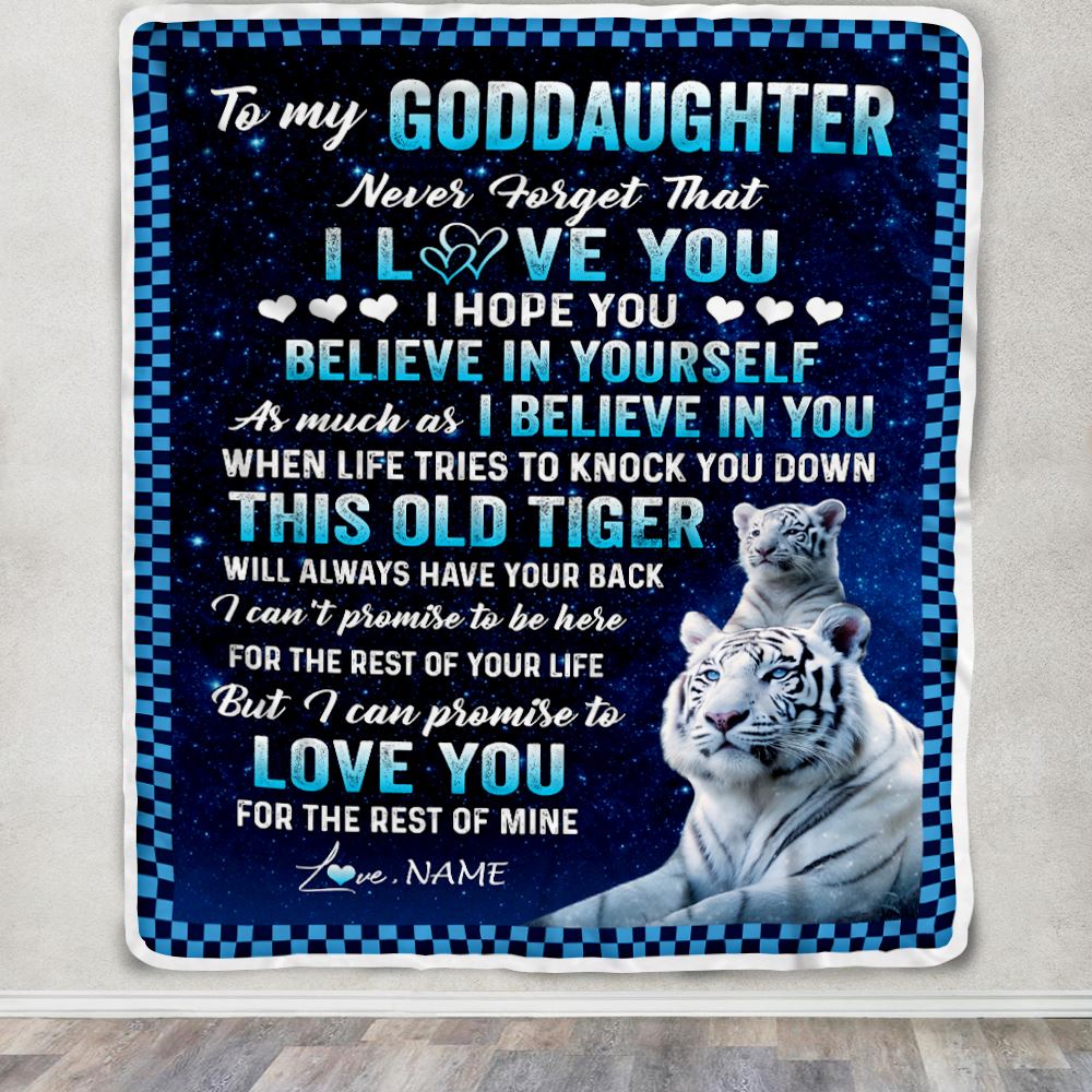 Personalized To My Goddaughter Blanket Gift From Godmother Aunt This Old Tiger Love You Goddaughter Birthday Graduation Christmas Customized Fleece Blanket | siriusteestore