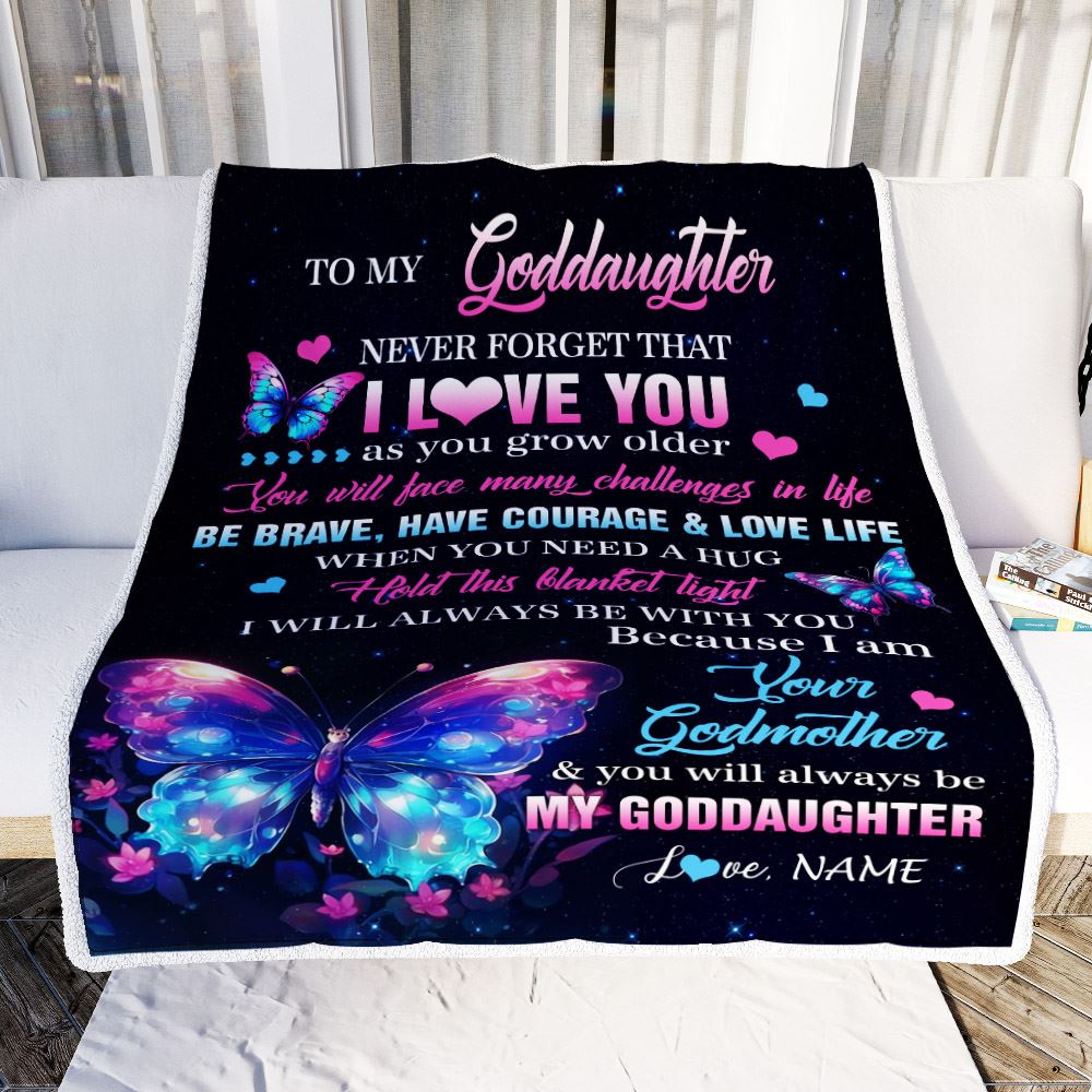 Personalized To My Goddaughter Blanket Never Forget I Love You Butterfly Birthday Gifts For Goddaughter Graduation Christmas Customized Fleece Blanket | siriusteestore