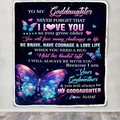 Personalized To My Goddaughter Blanket Never Forget I Love You Butterfly Birthday Gifts For Goddaughter Graduation Christmas Customized Fleece Blanket | siriusteestore