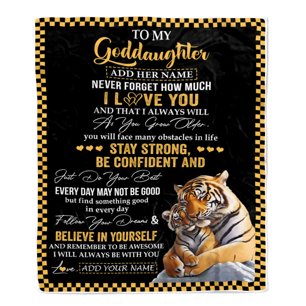 Personalized To My Goddaughter Blanket Tiger I Love You Forever From Godmother Goddaughter Birthday Gifts Christmas Graduation Customized Fleece Blanket | siriusteestore