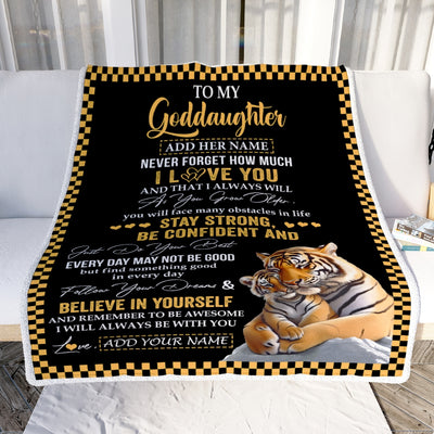 Personalized To My Goddaughter Blanket Tiger I Love You Forever From Godmother Goddaughter Birthday Gifts Christmas Graduation Customized Fleece Blanket | siriusteestore