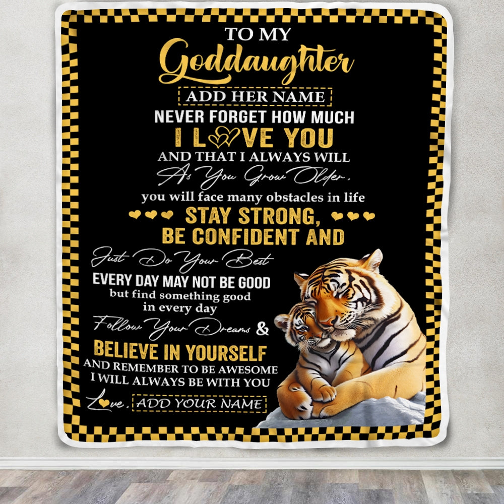 Personalized To My Goddaughter Blanket Tiger I Love You Forever From Godmother Goddaughter Birthday Gifts Christmas Graduation Customized Fleece Blanket | siriusteestore