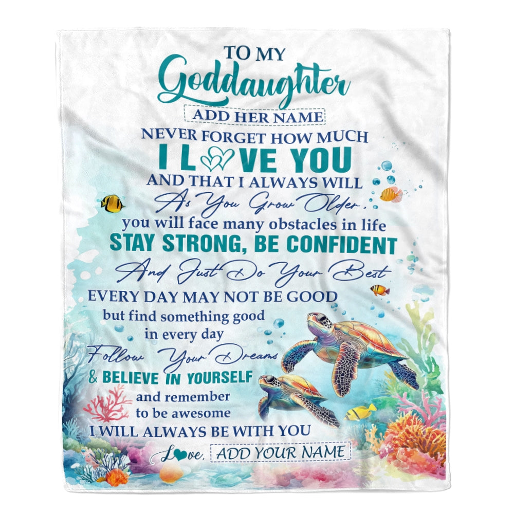 Personalized To My Goddaughter Blanket Turtle I Love You Forever From Godmother Goddaughter Birthday Gifts Christmas Graduation Customized Fleece Blanket | siriusteestore