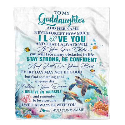 Personalized To My Goddaughter Blanket Turtle I Love You Forever From Godmother Goddaughter Birthday Gifts Christmas Graduation Customized Fleece Blanket | siriusteestore