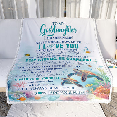 Personalized To My Goddaughter Blanket Turtle I Love You Forever From Godmother Goddaughter Birthday Gifts Christmas Graduation Customized Fleece Blanket | siriusteestore
