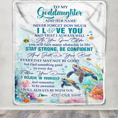 Personalized To My Goddaughter Blanket Turtle I Love You Forever From Godmother Goddaughter Birthday Gifts Christmas Graduation Customized Fleece Blanket | siriusteestore