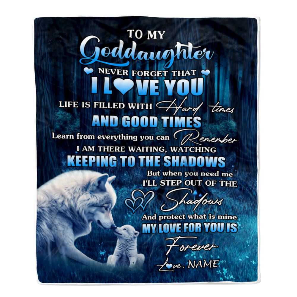 Personalized To My Goddaughter Blanket Wolf Never Forget That I Love You Moon Dark Forest Goddaughter Birthday Gifts Christmas Customized Fleece Blanket | siriusteestore