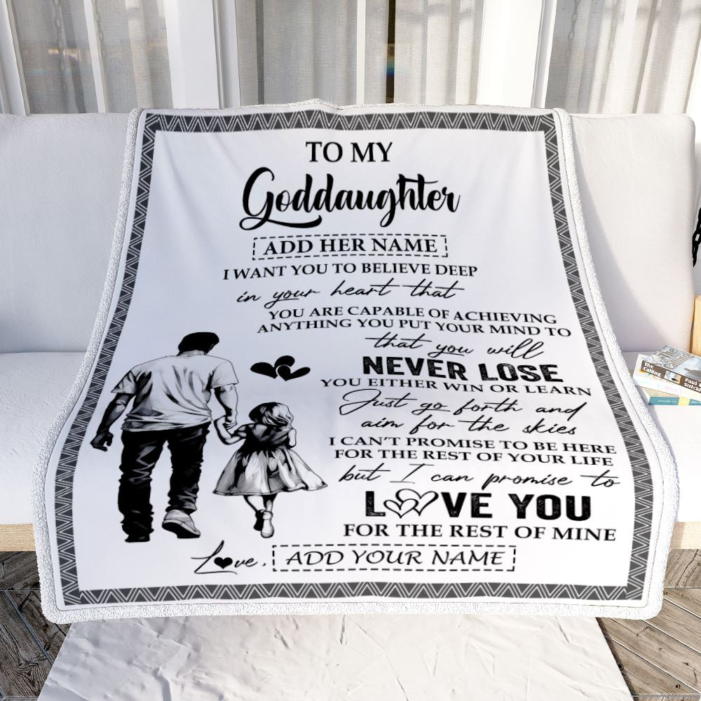 Personalized To My Goddaughter Blanket You Will Never Lose From Godfather Uncle Goddaughter Birthday Gifts Graduation Christmas Customized Fleece Blanket | siriusteestore