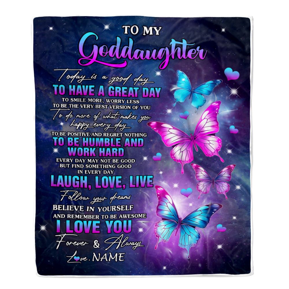 Personalized To My Goddaughter Butterfly Blanket From Godmother Aunt Every Day Laugh Love Live Goddaughter Birthday Gifts Christmas Customized Fleece Blanket | siriusteestore