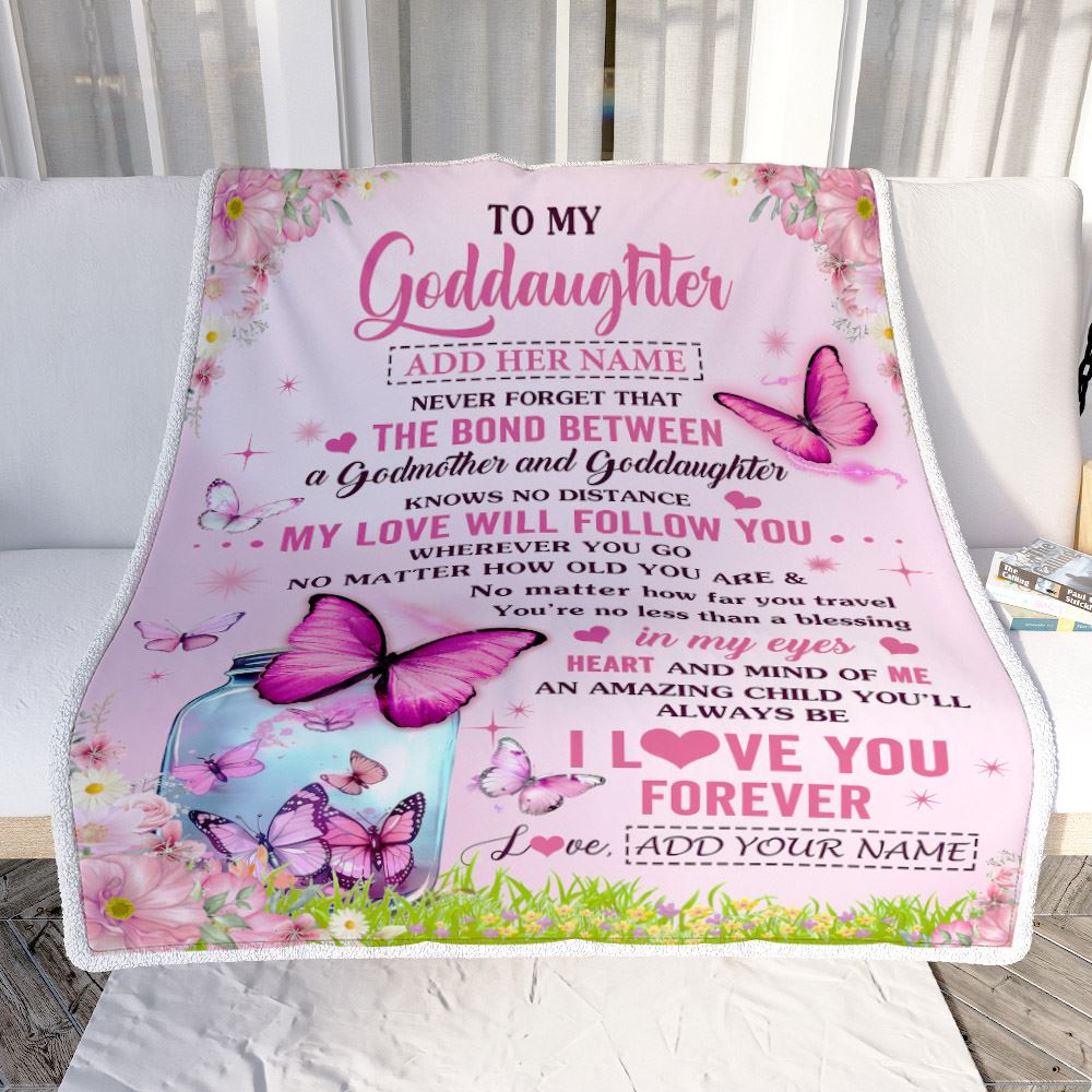 Personalized To My Goddaughter Butterfly Blanket From Godmother The Bond Between Goddaughter Birthday Gifts Graduation Christmas Customized Fleece Blanket | siriusteestore