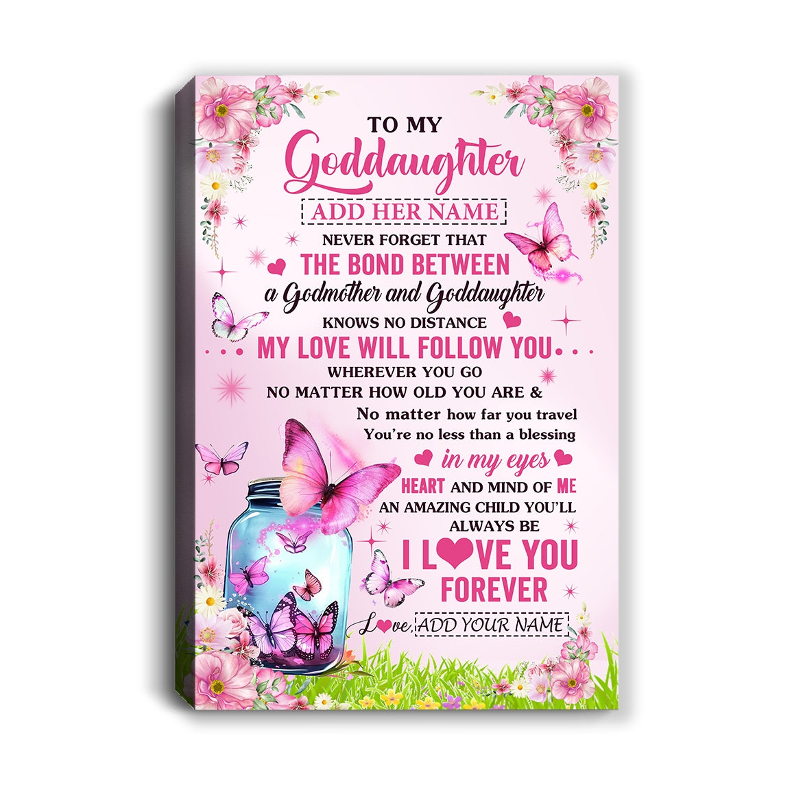 Personalized To My Goddaughter Butterfly Canvas From Godmother The Bond Between Goddaughter Birthday Gifts Graduation Christmas Custom Wall Decor Wall Art Framed Canvas | siriusteestore
