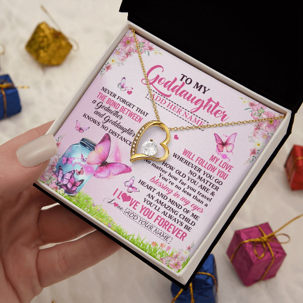 Forever Love Necklace 18K Yellow Gold Finish | 2 | Personalized To My Goddaughter Butterfly Necklace From Godmother The Bond Between Goddaughter Birthday Gifts Graduation Christmas Jewelry Gift Box Message Card | https://siriusteestore.