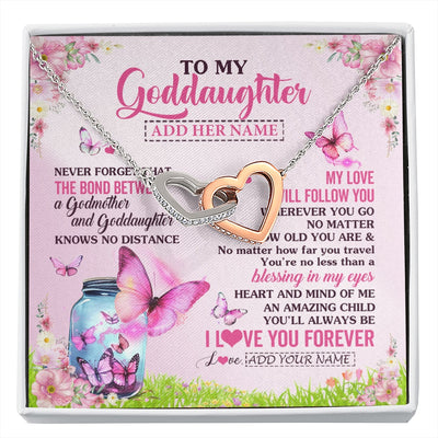 Interlocking Hearts Necklace Stainless Steel & Rose Gold Finish | 1 | Personalized To My Goddaughter Butterfly Necklace From Godmother The Bond Between Goddaughter Birthday Gifts Graduation Christmas Jewelry Gift Box Message Card | https://siriusteestore.