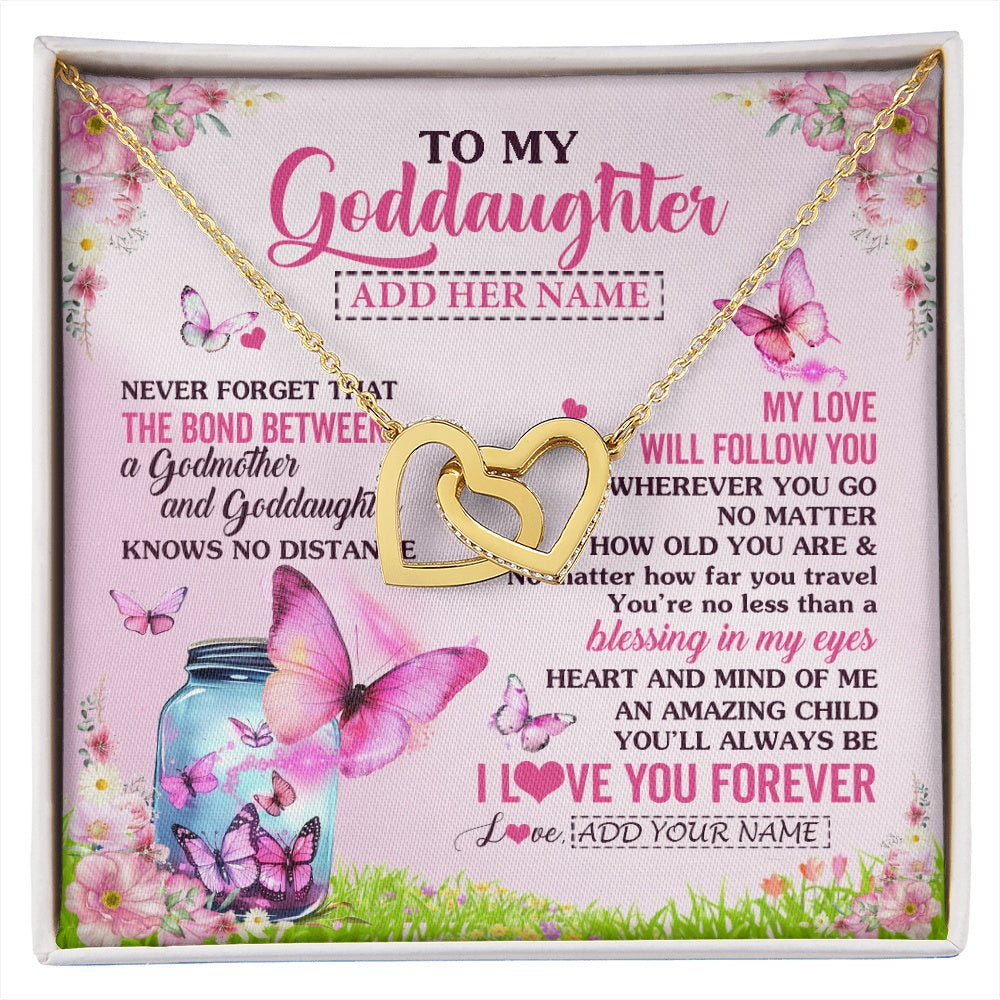 Interlocking Hearts Necklace 18K Yellow Gold Finish | 1 | Personalized To My Goddaughter Butterfly Necklace From Godmother The Bond Between Goddaughter Birthday Gifts Graduation Christmas Jewelry Gift Box Message Card | https://siriusteestore.
