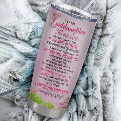 Personalized To My Goddaughter Butterfly Tumbler From Godmother The Bond Between Goddaughter Birthday Gifts Graduation Christmas Stainless Steel Insulated Custom Mug | siriusteestore
