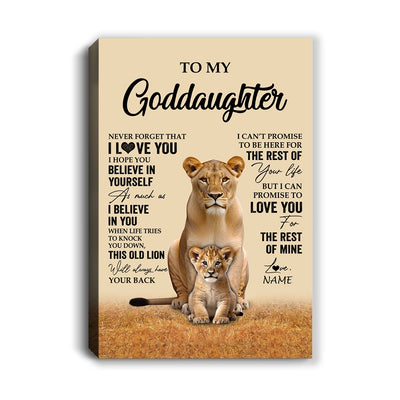 Personalized To My Goddaughter Canvas From Aunt Lion Never Forget That I Love You Goddaughter Birthday Gifts Graduation Christmas Custom Wall Art Print Framed Canvas | siriusteestore