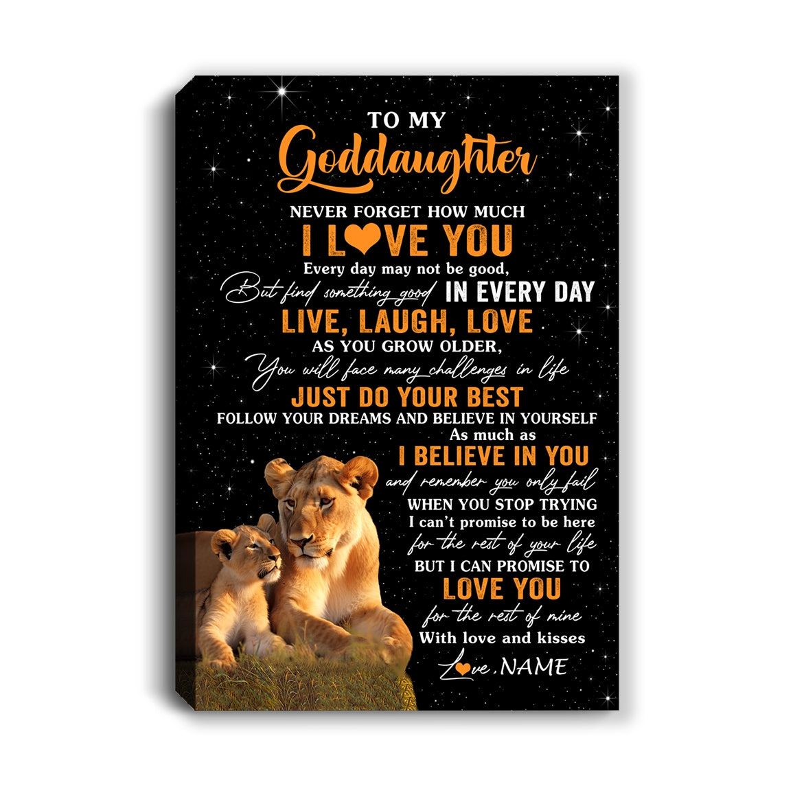 Personalized To My Goddaughter Canvas From Aunt Live Laugh Love Lion Goddaughter Birthday Gifts Positive Graduation Christmas Custom Wall Art Print Framed Canvas | siriusteestore