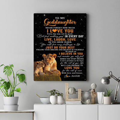 Personalized To My Goddaughter Canvas From Aunt Live Laugh Love Lion Goddaughter Birthday Gifts Positive Graduation Christmas Custom Wall Art Print Framed Canvas | siriusteestore