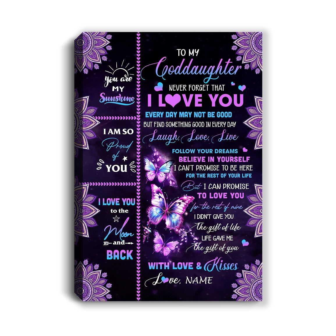 Personalized To My Goddaughter Canvas From Aunt Uncle Never Forget That I Love You Butterfly Goddaughter Birthday Gifts Christmas Custom Wall Art Print Framed Canvas | siriusteestore
