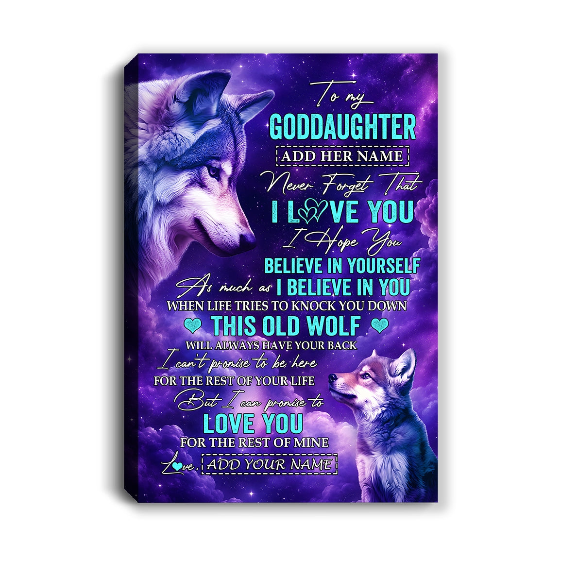 Personalized To My Goddaughter Canvas From Aunt Uncle Wolf Never Forget I Love You Goddaughter Birthday Gifts Graduation Christmas Custom Wall Art Framed Canvas | siriusteestore