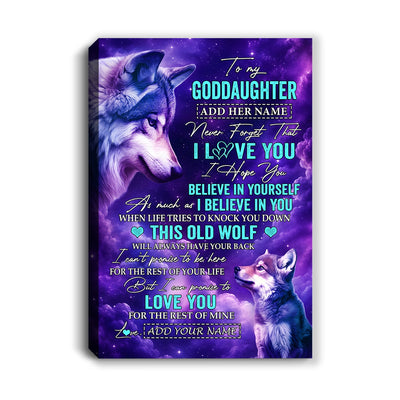 Personalized To My Goddaughter Canvas From Aunt Uncle Wolf Never Forget I Love You Goddaughter Birthday Gifts Graduation Christmas Custom Wall Art Framed Canvas | siriusteestore