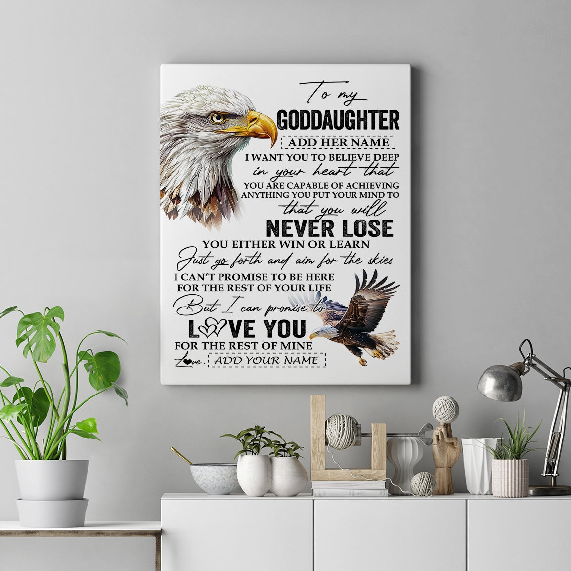 Personalized To My Goddaughter Canvas From Aunt Uncle You Will Never Lose Eagle Goddaughter Birthday Gifts Graduation Christmas Custom Wall Art Print Framed Canvas | siriusteestore