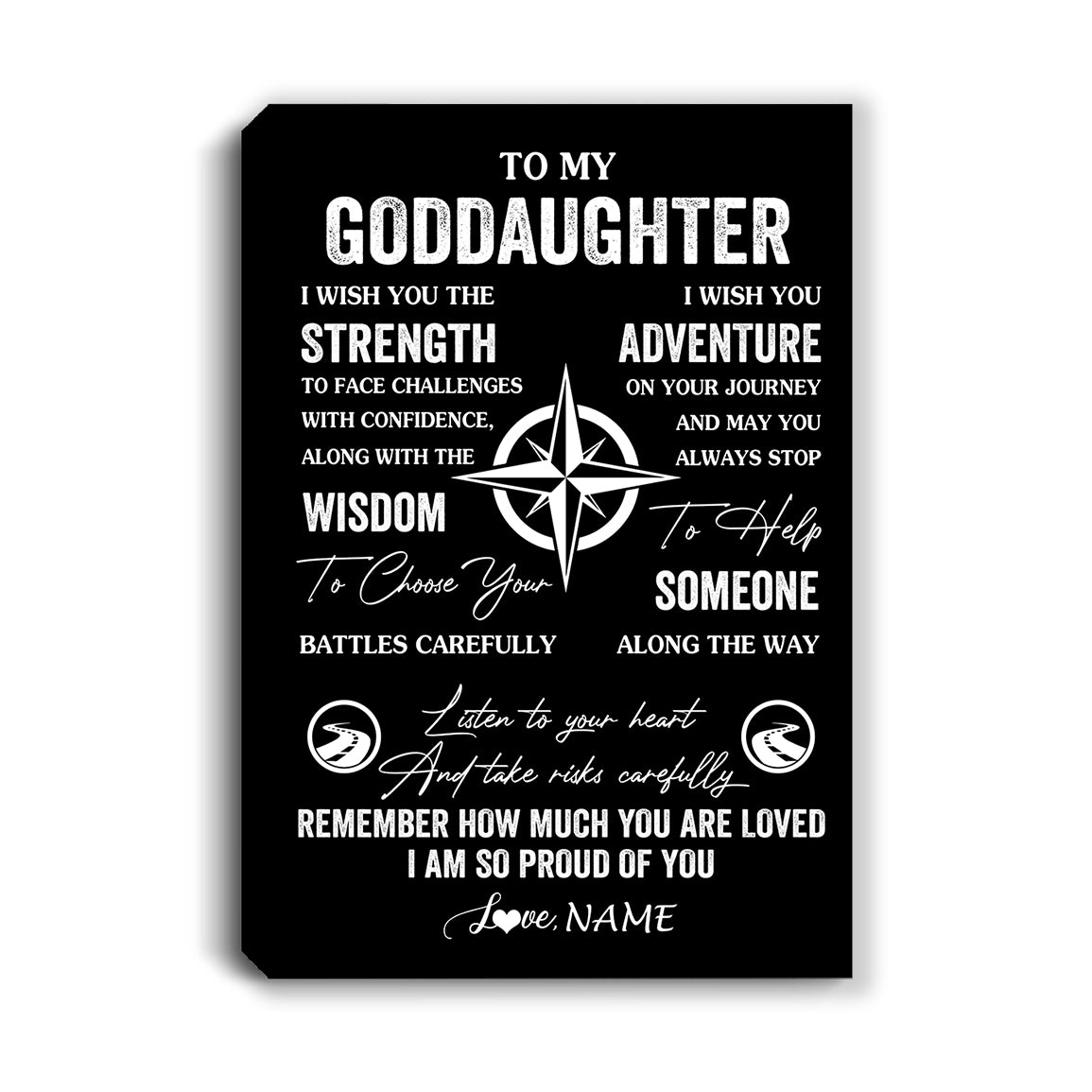 Personalized To My Goddaughter Canvas From Godfather Aunt I Wish You The Strength Goddaughter Birthday Gifts Graduation Christmas Custom Wall Art Print Framed Canvas | siriusteestore