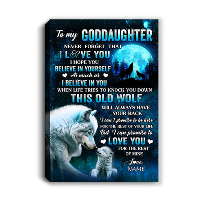 Personalized To My Goddaughter Canvas From Godfather Aunt This Old Wolf Love Goddaughter Birthday Gifts Graduation Christmas Custom Wall Art Print Framed Canvas | siriusteestore