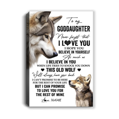 Personalized To My Goddaughter Canvas From Godfather Aunt This Old Wolf Love You Goddaughter Birthday Gifts Graduation Christmas Custom Wall Art Print Framed Canvas | siriusteestore