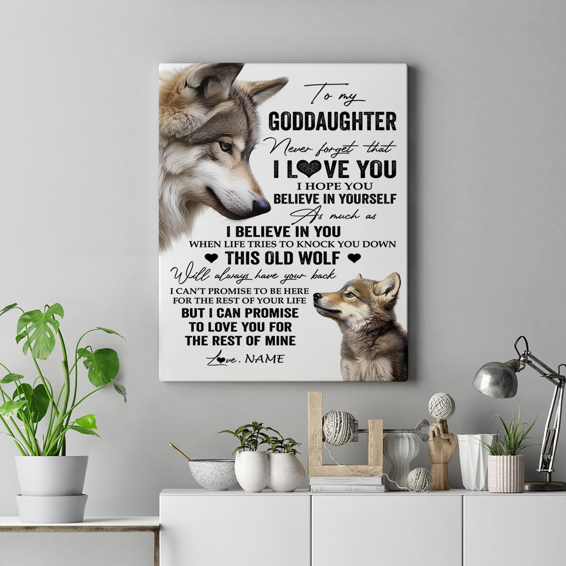 Personalized To My Goddaughter Canvas From Godfather Aunt This Old Wolf Love You Goddaughter Birthday Gifts Graduation Christmas Custom Wall Art Print Framed Canvas | siriusteestore