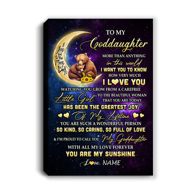 Personalized To My Goddaughter Canvas From Godfather Positive Energy Encourage Brave Little Bear Goddaughter Birthday Christmas Custom Wall Art Print Framed Canvas | siriusteestore