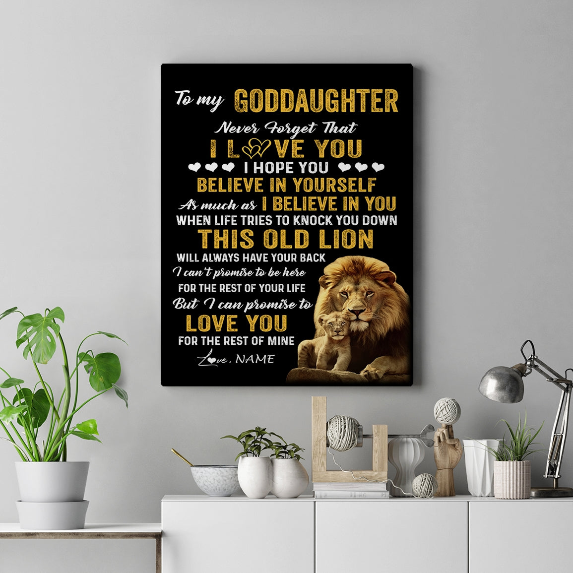 Personalized To My Goddaughter Canvas From Godfather This Old Lion Love You Goddaughter Birthday Gifts Graduation Christmas Custom Wall Art Print Framed Canvas | siriusteestore