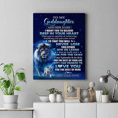 Personalized To My Goddaughter Canvas From Godfather Uncle Believe Your Heart Goddaughter Gift Birthday Graduation Christmas Custom Wall Art Print Framed Canvas | siriusteestore