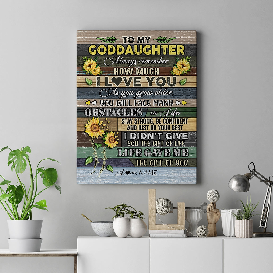 Personalized To My Goddaughter Canvas From Godmother Always Remember How Much I Love You Wood Sunflower Goddaughter Birthday Custom Wall Art Print Home Decor Framed Canvas | siriusteestore