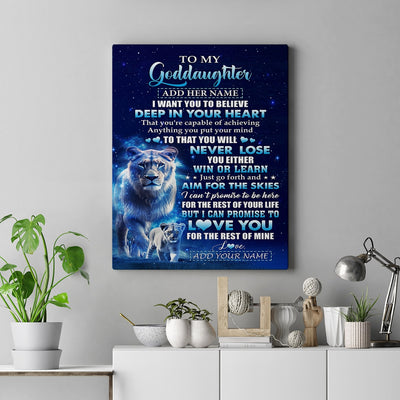 Personalized To My Goddaughter Canvas From Godmother Aunt Believe Your Heart Goddaughter Gift Birthday Graduation Christmas Custom Wall Print Framed Canvas | siriusteestore
