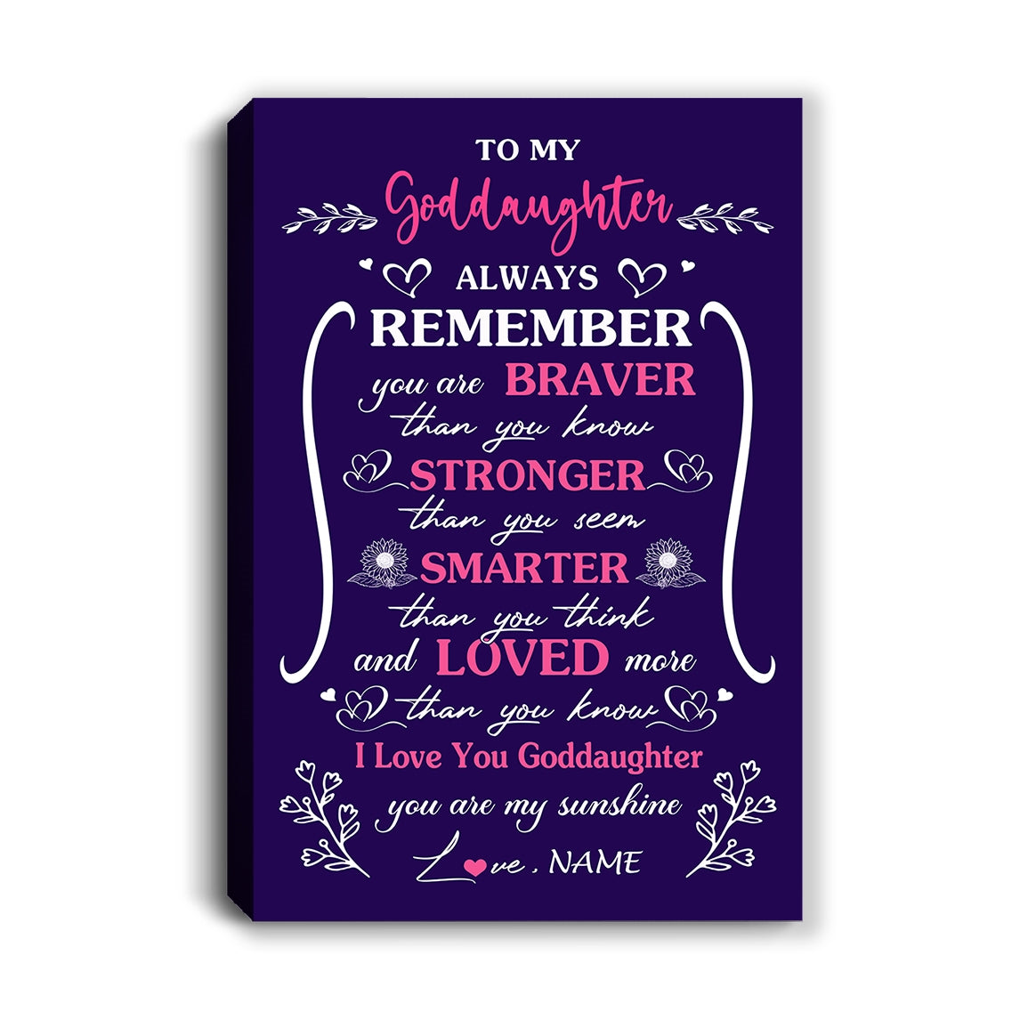 Personalized To My Goddaughter Canvas From Godmother Aunt Unclue Purple I Love You Niece Birthday Gifts Graduation Christmas Custom Wall Art Print Framed Canvas | siriusteestore