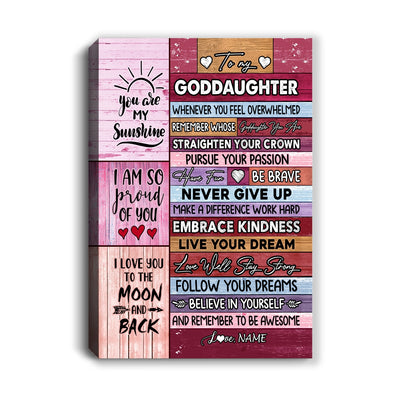 Personalized To My Goddaughter Canvas From Godmother Believe In Yourself Awesome Pink Wood Goddaughter Birthday Graduation Christmas Custom Wall Art Print Framed Canvas | siriusteestore