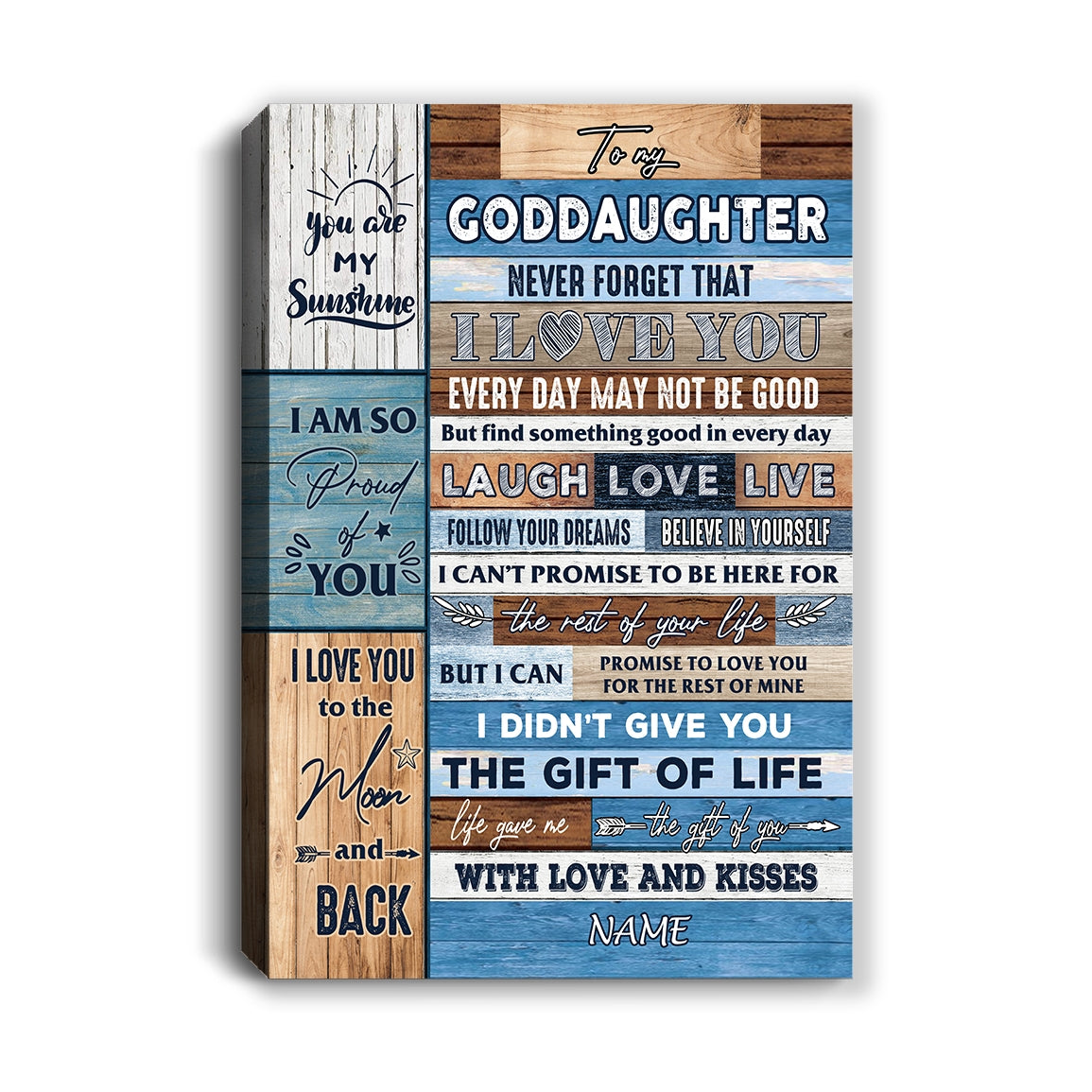 Personalized To My Goddaughter Canvas From Godmother I Love You Wood Goddaughter Birthday Christmas Thanksgiving Graduation Custom Wall Art Print Framed Canvas | siriusteestore