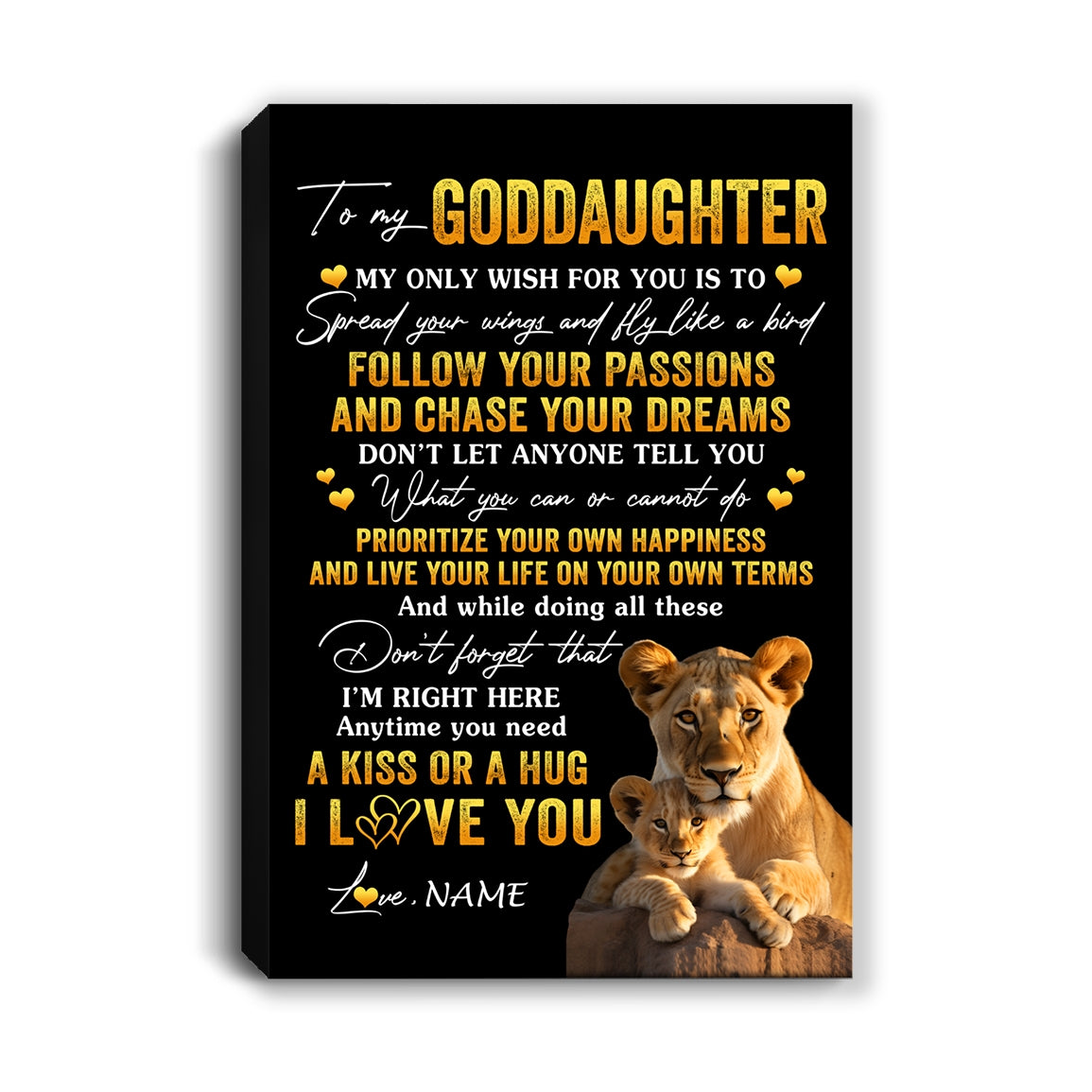 Personalized To My Goddaughter Canvas From Godmother Lion My Only Wish For You Goddaughter Birthday Gifts Graduation Christmas Custom Wall Art Print Framed Canvas | siriusteestore