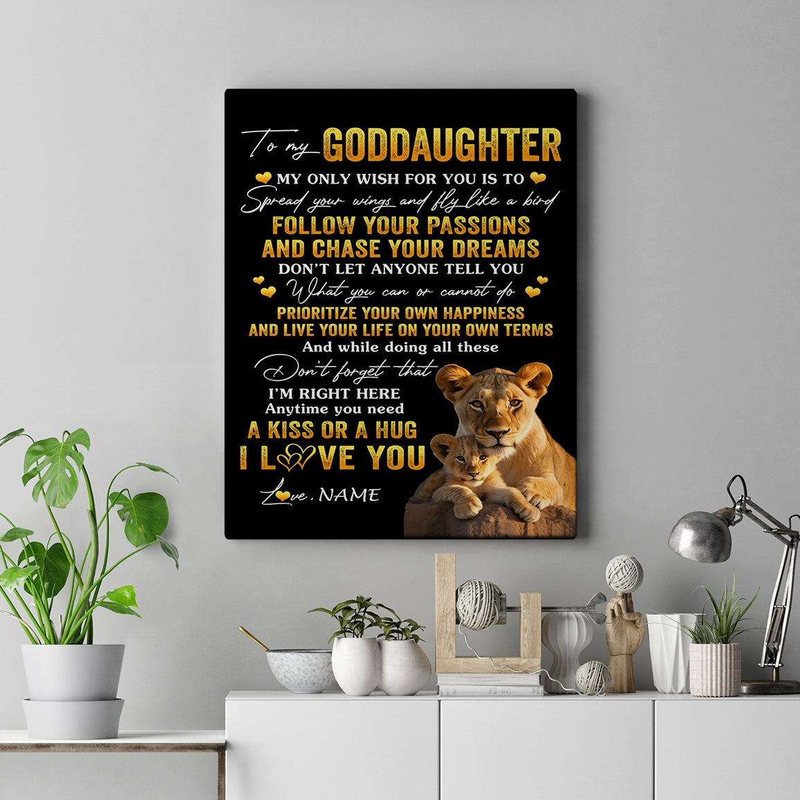 Personalized To My Goddaughter Canvas From Godmother Lion My Only Wish For You Goddaughter Birthday Gifts Graduation Christmas Custom Wall Art Print Framed Canvas | siriusteestore