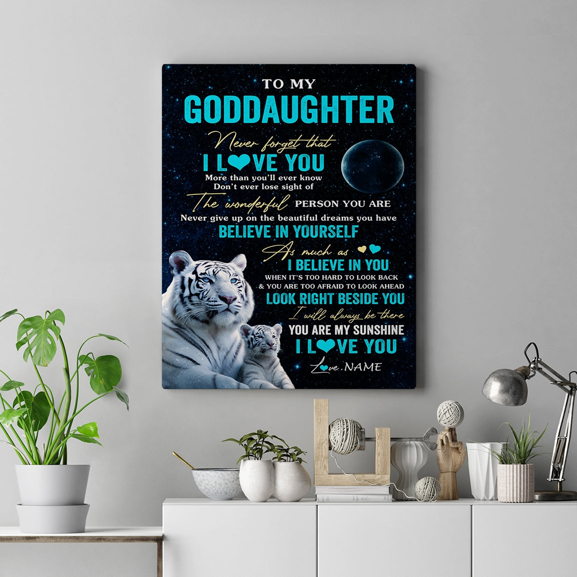 Personalized To My Goddaughter Canvas From Godmother Never Forget I Love You White Tiger Goddaughter Birthday Gifts Graduation Custom Wall Art Print Framed Canvas | siriusteestore