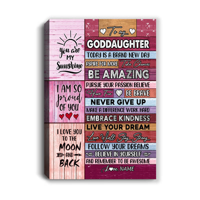 Personalized To My Goddaughter Canvas From Godmother Never Give Up Live Your Dream Pink Wood Goddaughter Birthday Christmas Custom Wall Art Print Home Decor Framed Canvas | siriusteestore