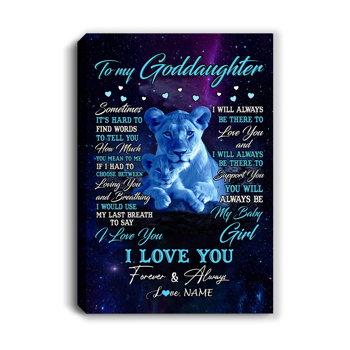 Personalized To My Goddaughter Canvas From Godmother Sometimes It's Hard Lion Goddaughter Gift Birthday Graduation Christmas Custom Wall Art Print Framed Canvas | siriusteestore